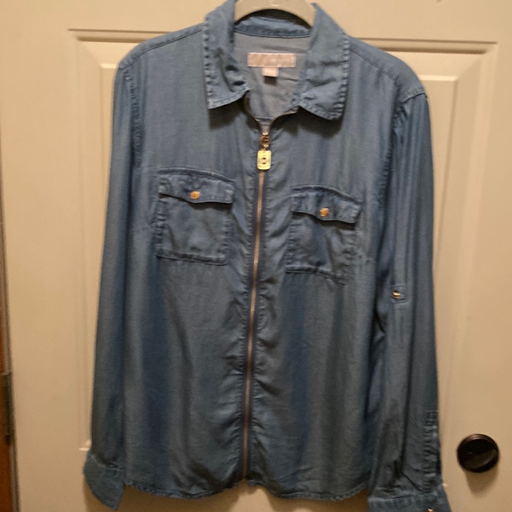 Michael Kors jean shirt. Size Large. Gold zipper